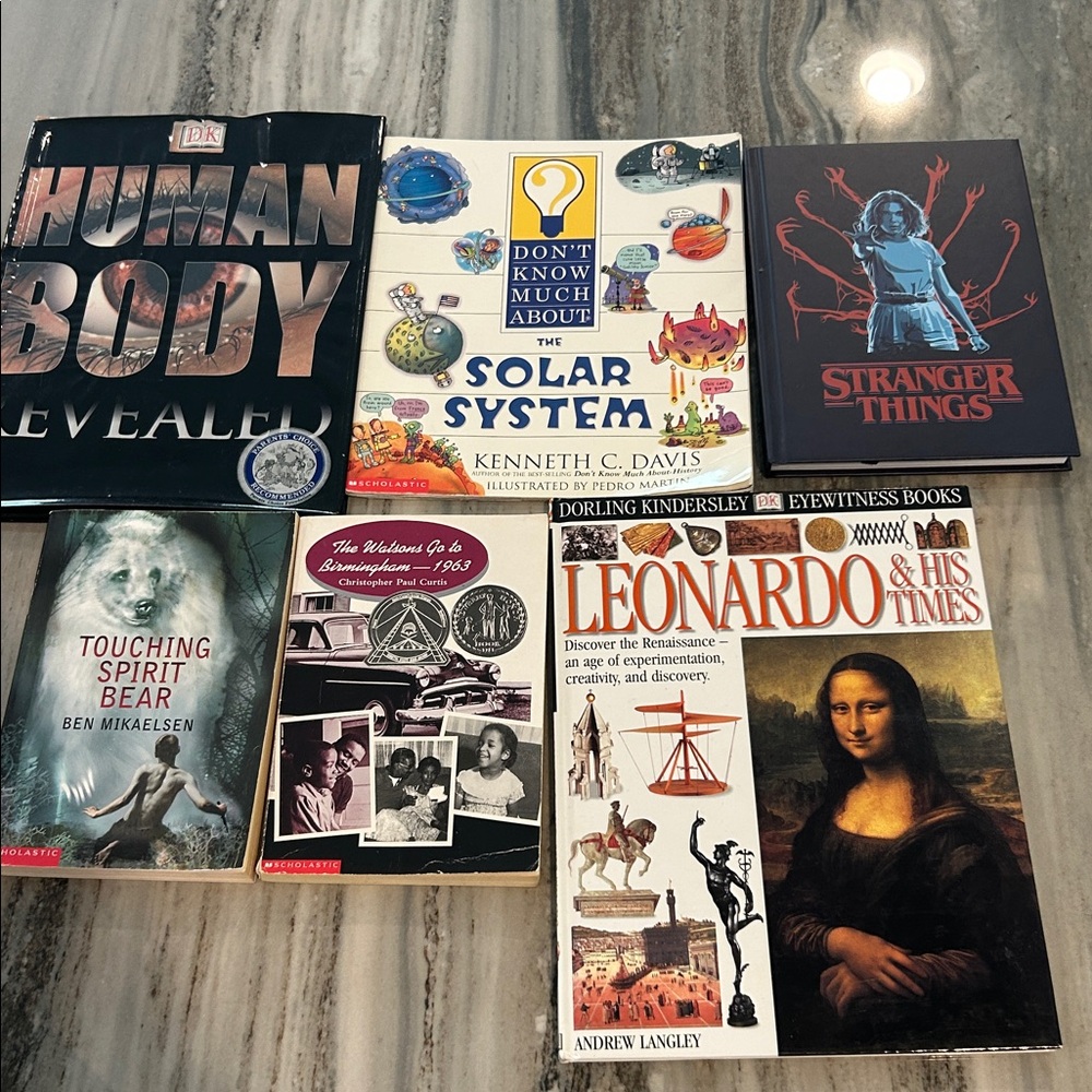 Teen book collection DK Human Body Leonardo Stranger Things Solar System tons